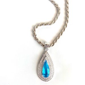 Sterling Silver Blue Topaz Teardrop Pendant.